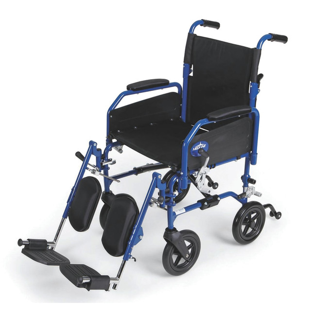 MEDLINE INDUSTRIES, INC. MDS806300H2 Medline Hybrid 2 Transport Wheelchair, Elevating, 18in Seat, Blue
