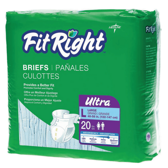 MEDLINE INDUSTRIES, INC. FitRight FITULTRALGZ  Ultra Briefs, Large, 48 - 58in, Blue, Bag Of 20