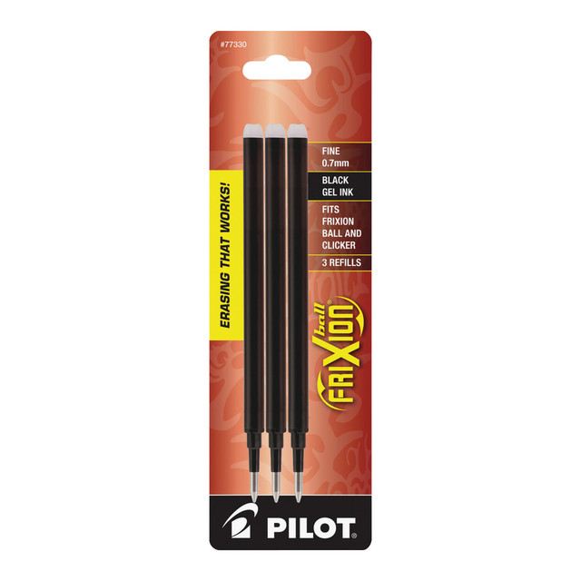 PILOT CORPORATION OF AMERICA 77330 Pilot FriXion Erasable Gel Pen Refills, Fine Point, 0.7 mm, Black Ink, Pack Of 3