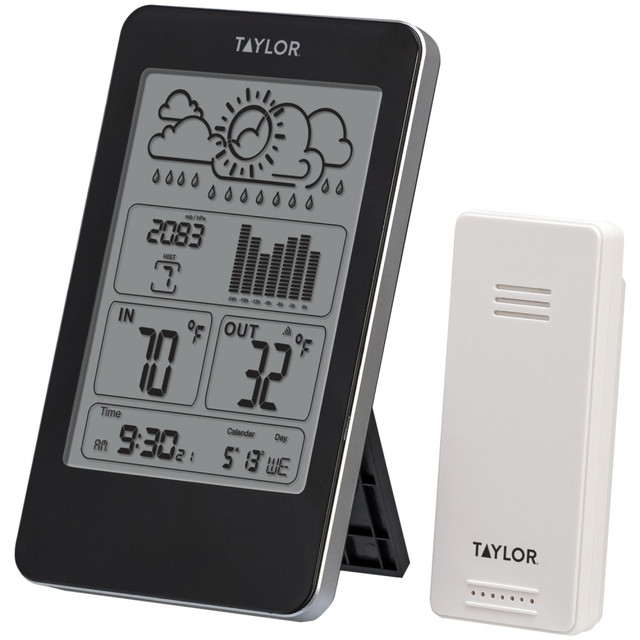 TAYLOR CORP 1733 Taylor 1733 Indoor/Outdoor Digital Thermometer with Barometer & Timer - Wireless, Alarm, Snooze, Clock, Barometer, Timer, Calendar, Programmable, Low Battery Indicator - For Indoor, Outdoor, Home - Black TAYLOR CORP 1733 Taylor 1733 Indoor/Outdoor Digital Thermometer with Barometer & Timer - Wireless, Alarm, Snooze, Clock, Barometer, Timer, Calendar, Programmable, Low Battery Indicator - For Indoor, Outdoor, Home - Black