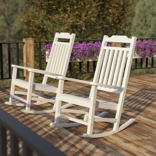 FLASH FURNITURE 2JJC14703WH Winston All-Weather Rocking Chairs, White, Set Of 2 Chairs FLASH FURNITURE 2JJC14703WH Winston All-Weather Rocking Chairs, White, Set Of 2 Chairs