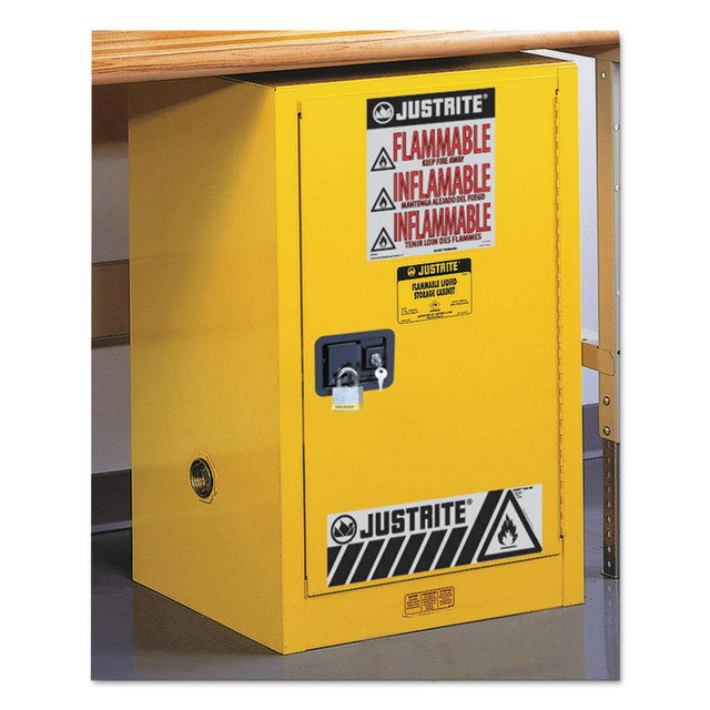 JUSTRITE MANUFACTURING COMPANY, LLC 400-891220 Yellow Countertop & Compact Cabinets, Self-Closing Cabinet, 12 Gallon
