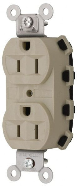 Hubbell Wiring Device-Kellems SNAP5262LAA Straight Blade Receptacles; Receptacle Type: Duplex Receptacle ; Grade: Specification ; Color: Light Almond ; Grounding Style: Self-Grounding ; Amperage: 15.0000 ; Voltage: 125V AC