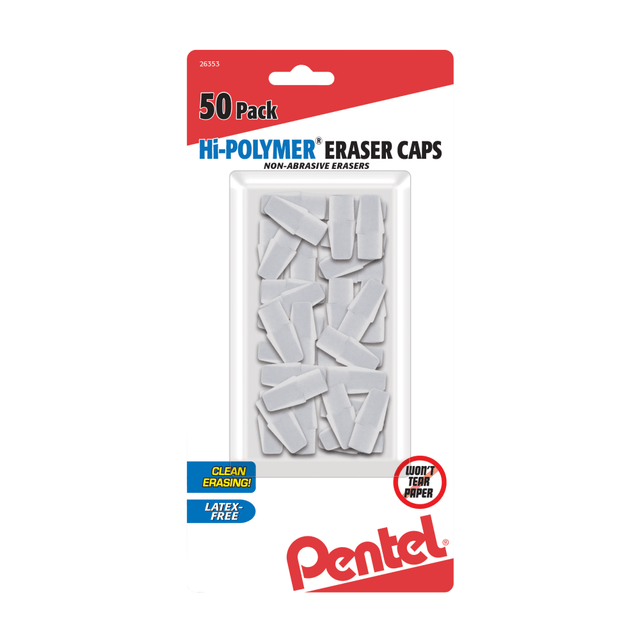 PENTEL OF AMERICA, LTD. Pentel ZEH02BP50  Hi-Polymer Eraser Caps, White, Pack Of 50