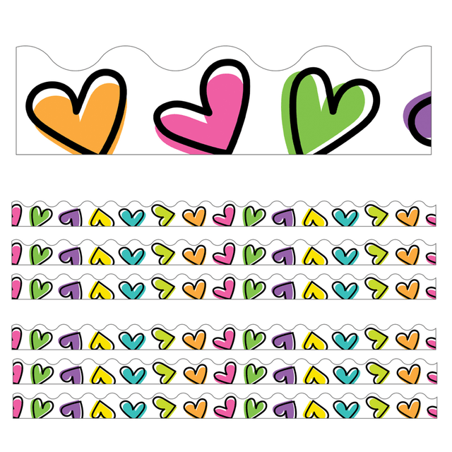 EDUCATORS RESOURCE CD-108433-6 Carson Dellosa Education Scalloped Border, Kind Vibes Doodle Hearts, 39ft Per Pack, Set Of 6 Packs