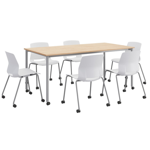 KENTUCKIANA FOAM INC 840031922908 KFI Studios Dailey Table Set With 6 Caster Chairs, Natural/Gray Table/White Chairs