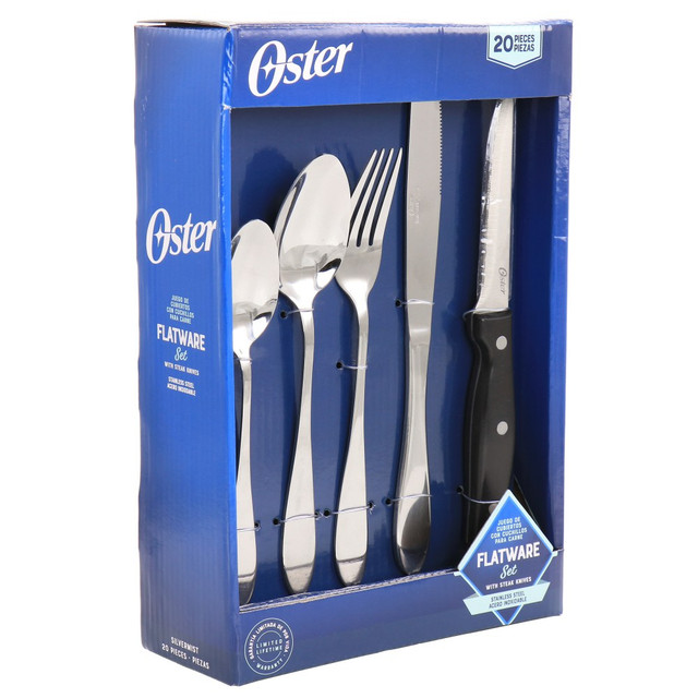 GIBSON OVERSEAS INC. 995118084M Oster Silvermist 20-Piece Stainless Steel Flatware Set With Steak Knives, Silver
