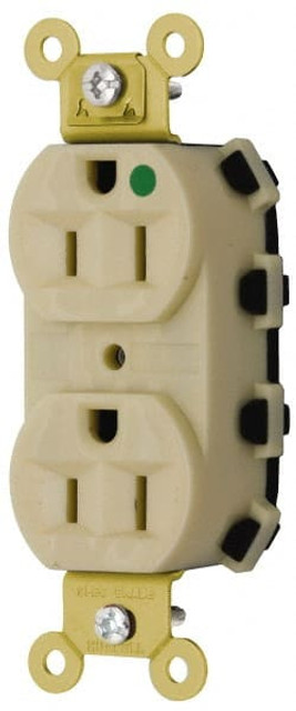 Hubbell Wiring Device-Kellems SNAP8200IA Straight Blade Receptacles; Receptacle Type: Duplex Receptacle ; Grade: Hospital ; Color: Ivory ; Grounding Style: Self-Grounding ; Amperage: 15.0000 ; Voltage: 125V AC