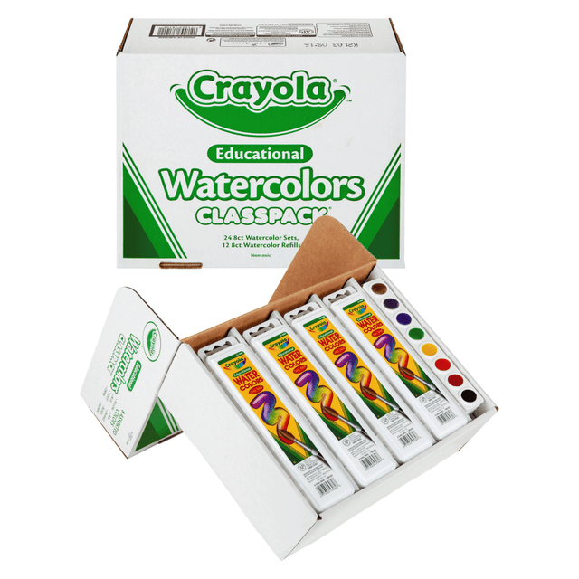 CRAYOLA LLC 538101 Crayola Educational Watercolors Classpack, Red, Orange, Yellow, Green, Blue, Purple, Black, Pack Of 36