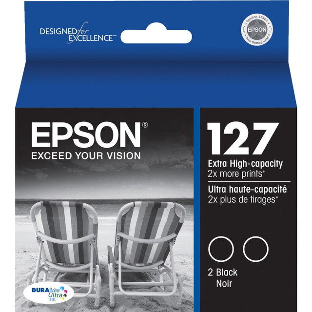 EPSON AMERICA INC. Epson T127120-D2  127 DuraBrite Black Extra-High-Yield Ink Cartridges, Pack Of 2, T127120-D2