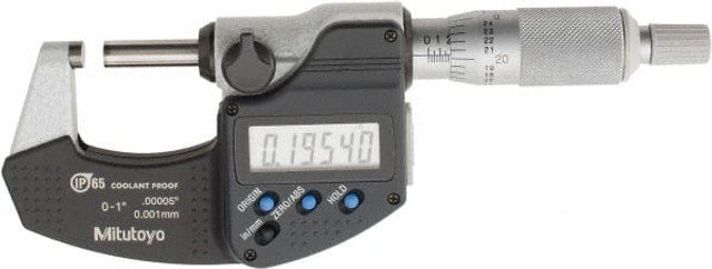 Mitutoyo 293-330-30 Electronic Outside Micrometer: 1", Solid Carbide Measuring Face, IP65