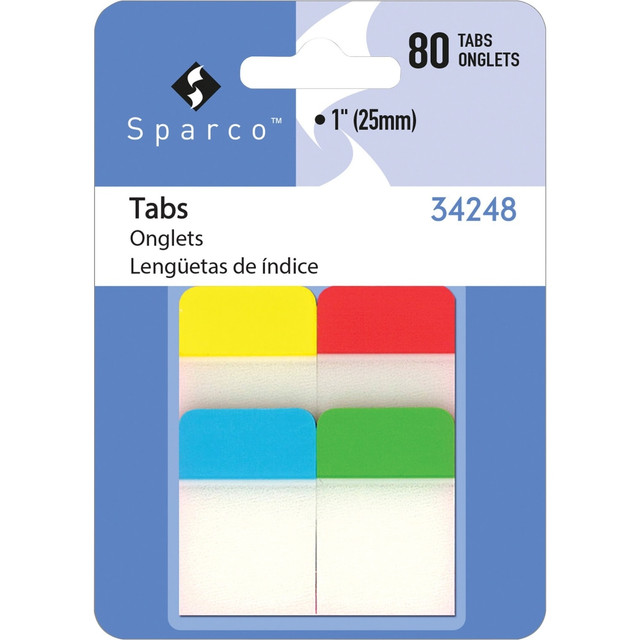 SP RICHARDS Sparco 34248  1in Durable Tabs - Write-on Tab(s) - 1in Tab Height - Assorted Tab(s) - 80 / Pack