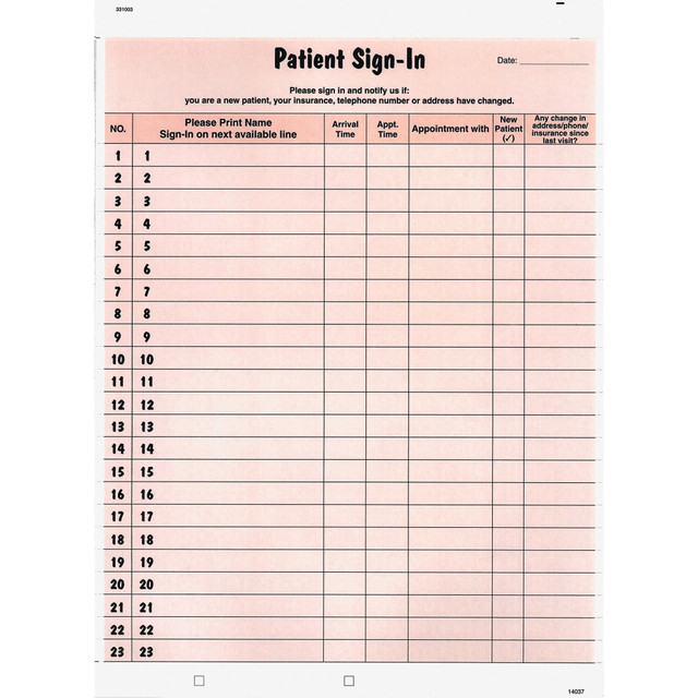 TABBIES DIV 14530 Tabbies Patient Sign-In Label Forms, Salmon, Pack of 125 TABBIES DIV 14530 Tabbies Patient Sign-In Label Forms, Salmon, Pack of 125