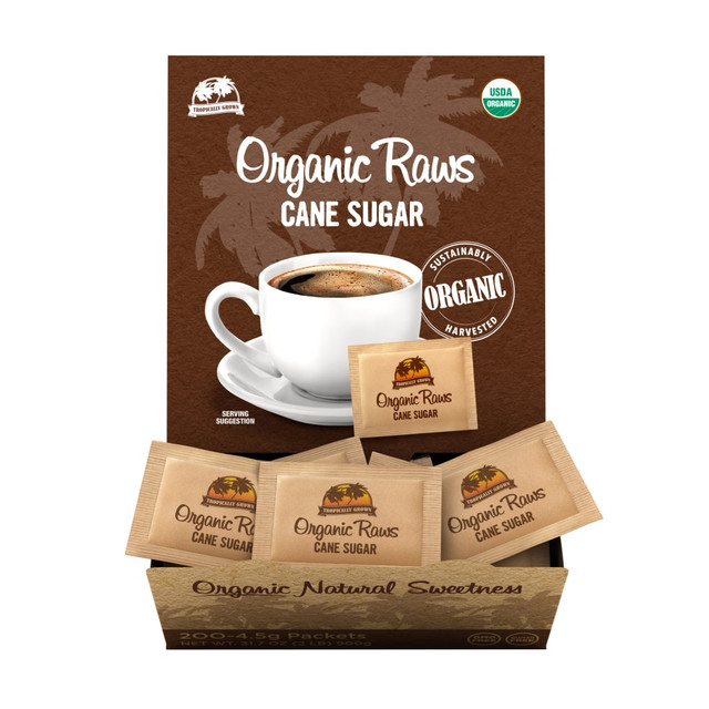 Sweeten your tea and coffee at your convenience. These organic raw cane sugar packets are just what you need to liven up your morning cup.  Great for the home or any office breakroom.  Box dispenser can be placed on a countertop. Easy to use and keeps the coffee area neat.  200 cane sugar packets per box are included.