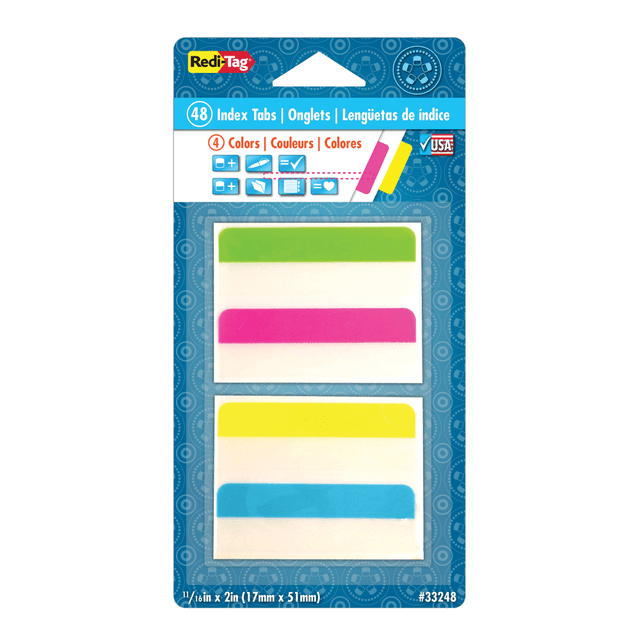 REDI-TAG CORPORATION 33248 Redi-Tag Removable Index Tabs, Assorted Colors, 2in x 11/16in, Pack Of 48