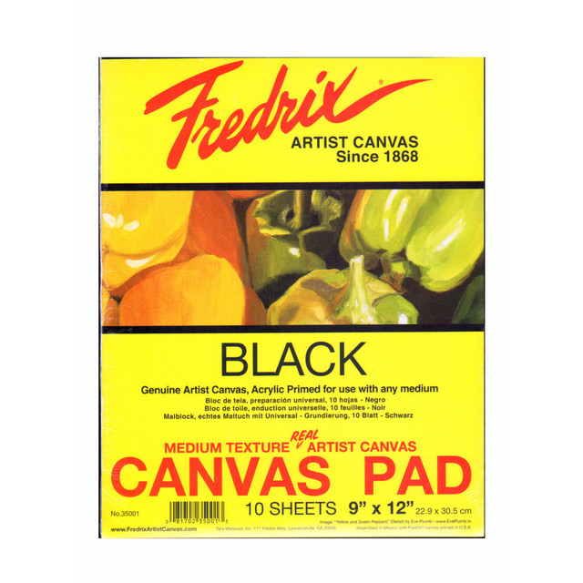 WINSOR & NEWTON 35001-2 Fredrix Black Canvas Pads, 9in x 12in, 10 Sheets, Pack Of 2