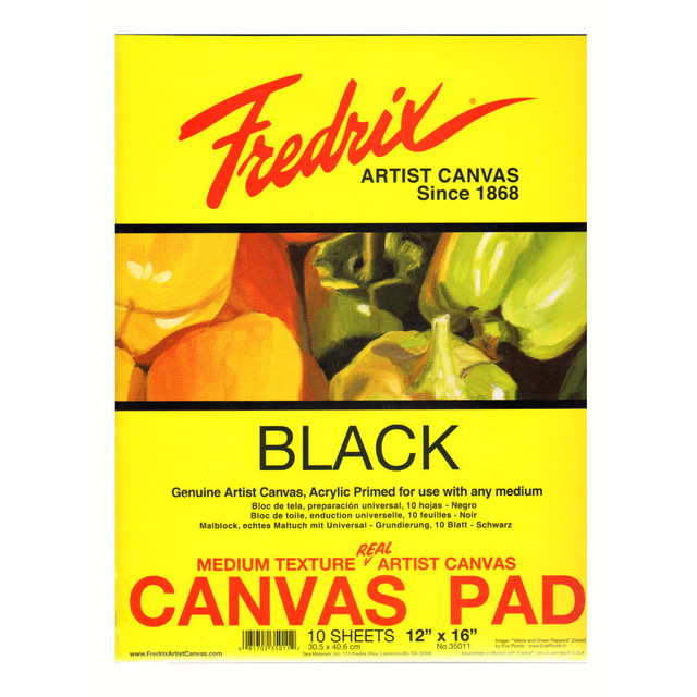 TARA MATERIALS, INC. 35011 Fredrix Black Canvas Pad, 12in x 16in, 10 Sheets