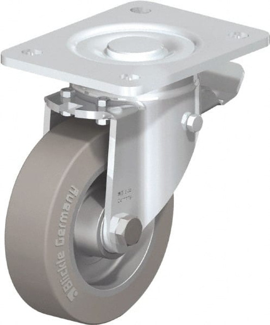 Blickle 376921 Swivel Top Plate Caster: Solid Rubber, 5" Wheel Dia, 1-9/16" Wheel Width, 550 lb Capacity, 6-1/2" OAH