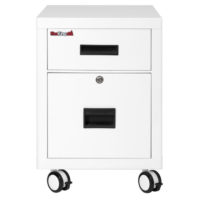 FIRE KING INTERNATIONAL, INC. 2M1822-CAW FireKing 30-Minute Fire-Rated 18inW Vertical 2-Drawer Mobile Locking Fireproof File Cabinet, Metal, Arctic White, Dock-to-Dock Delivery