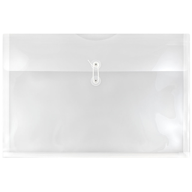 JAM PAPER AND ENVELOPE JAM Paper 457B1CL  Plastic Booklet Envelopes, 12in x 18in, Button & String, Clear, Pack Of 12