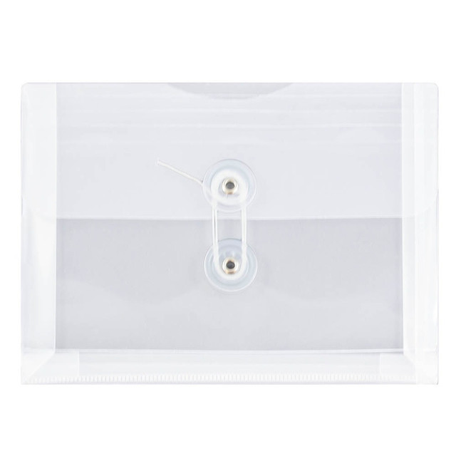 JAM PAPER AND ENVELOPE 920B1CL JAM Paper Index Booklet Plastic Envelopes, 5 1/2in x 7 1/2in, Button & String Closure, Clear, Pack Of 12