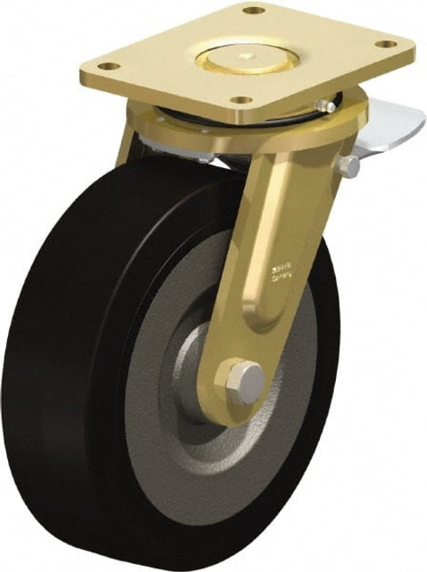 Blickle 51243 Swivel Top Plate Caster: Solid Rubber, 10" Wheel Dia, 3-9/64" Wheel Width, 2,200 lb Capacity, 12" OAH