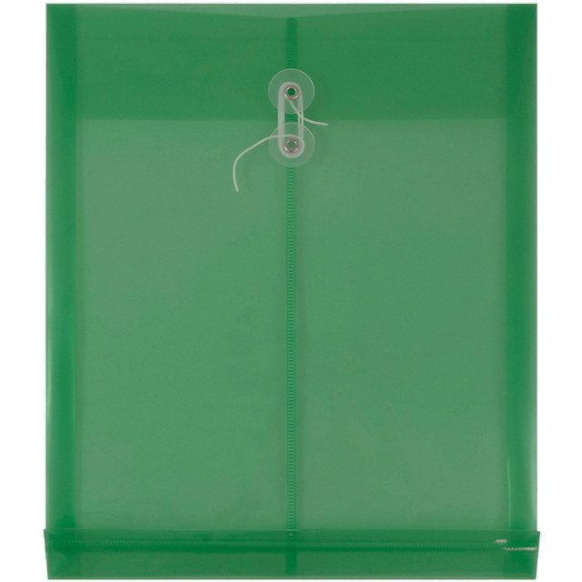 JAM PAPER AND ENVELOPE JAM Paper 118B1GR  Open-End Plastic Envelopes, Letter-Size, 9 3/4in x 11 3/4in, Button & String Closure, Green, Pack Of 12