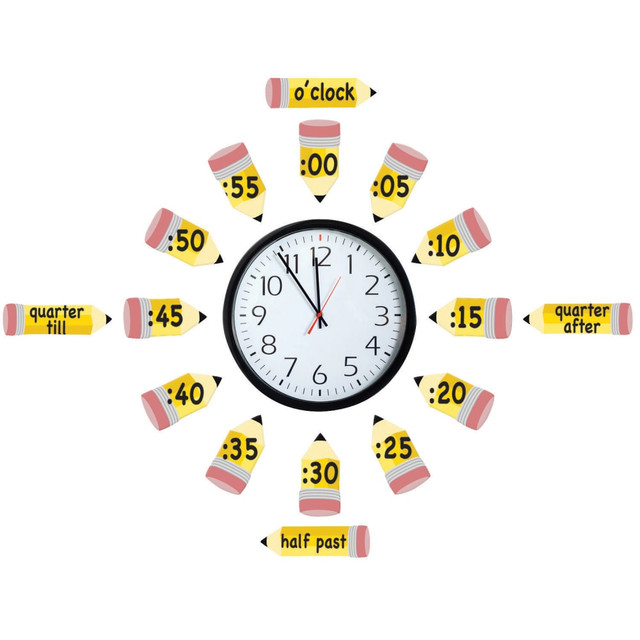 Colorful pieces help kids practice their time-telling skills  53-piece set includes 6 punch-out clocks with hands that let your students learn basic time concepts.  Set works with virtually any analog clock to help visual learners work on their ability to read clocks.  Ideal for students of all ages, from kindergarten to grade 12.
