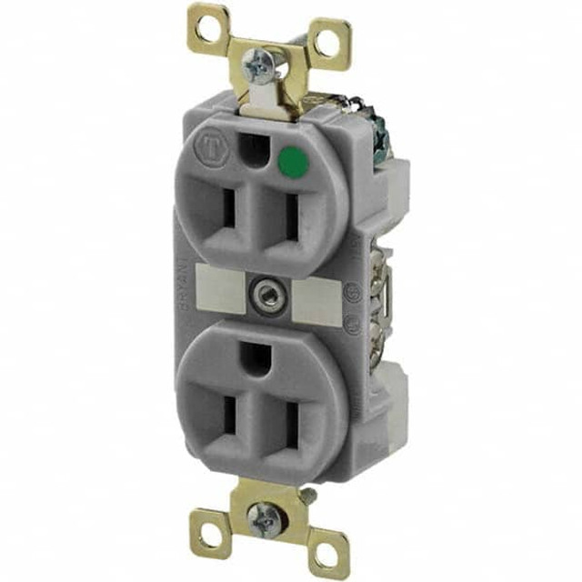 Bryant Electric BRY8200GRY Straight Blade Duplex Receptacle: NEMA 5-15R, 15 Amps, Grounded