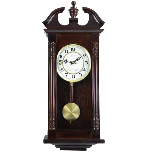 MEGAGOODS, INC. 99597058M Bedford Clocks Wall Clock, 27-1/2inH x 11-3/4inW x 4-3/4inD, Cherry Oak MEGAGOODS, INC. 99597058M Bedford Clocks Wall Clock, 27-1/2inH x 11-3/4inW x 4-3/4inD, Cherry Oak