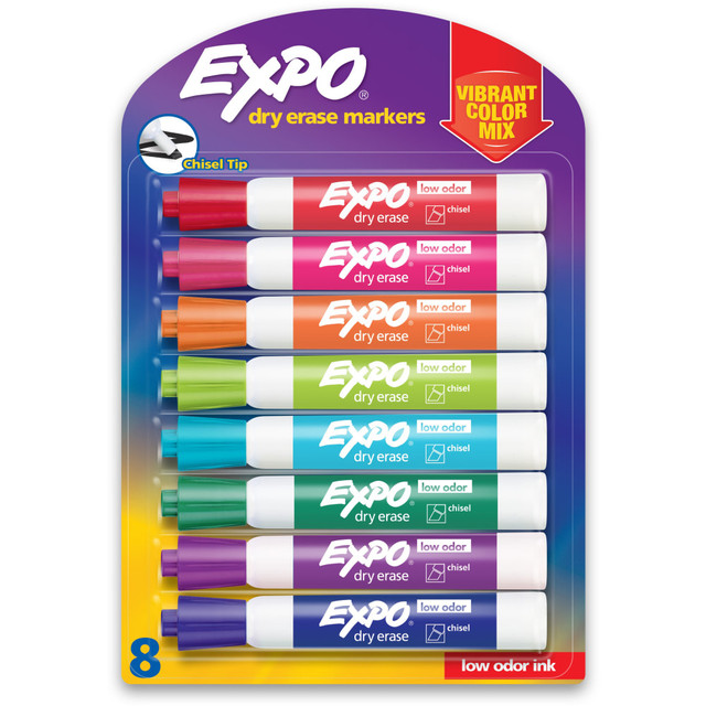 NEWELL BRANDS INC. Expo 1927524  Low-Odor Dry-Erase Markers, Chisel Point, Assorted Vibrant Colors, Pack Of 8