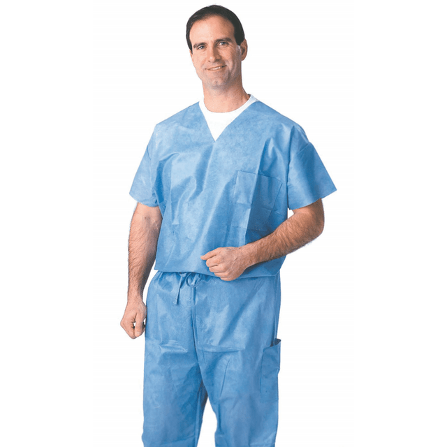 MEDLINE INDUSTRIES, INC. NON27202L Medline Disposable Scrub Shirts, Large, Blue, Case Of 30 MEDLINE INDUSTRIES, INC. NON27202L Medline Disposable Scrub Shirts, Large, Blue, Case Of 30