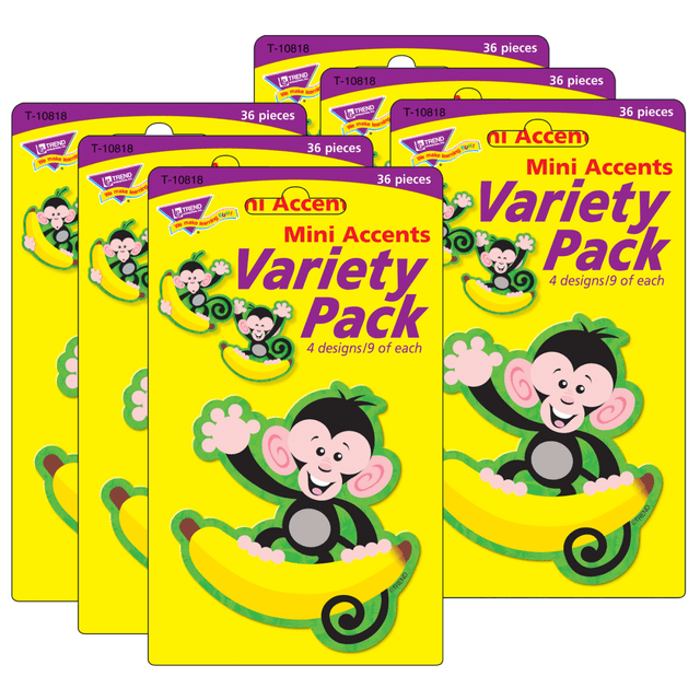 EDUCATORS RESOURCE Trend T-10818-6  Mini Accents, 3in, Monkeys And Bananas, 36 Accents Per Pack, Set Of 6 Packs