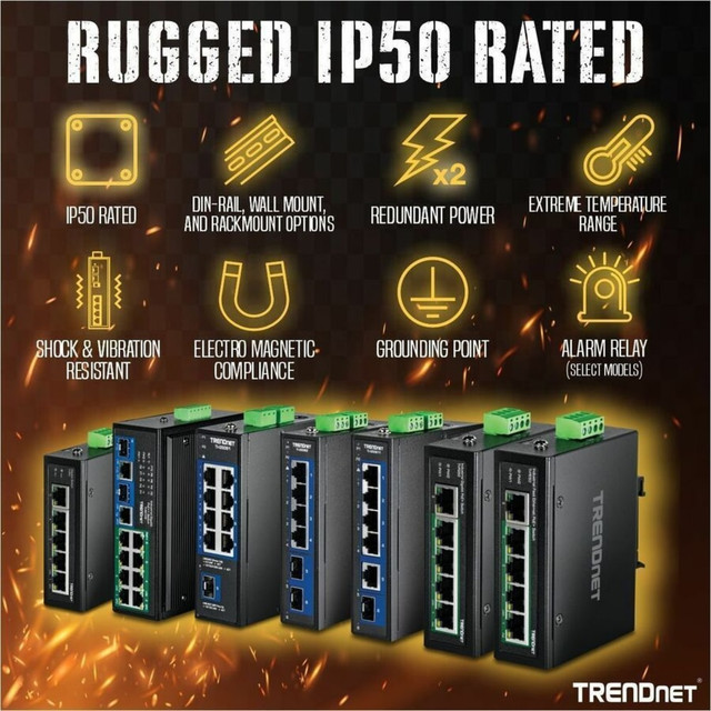TRENDNET INC. TI-PG80 TRENDnet 8-Port Industrial Gigabit PoE+ DIN-Rail Switch, TI-PG80, 8 x Gigabit PoE+ Ports, 200W PoE Power Budget, 16Gbps Switching Capacity, NDAA TAA Compliant, Lifetime Protection - 8-Port Hardened Industrial Gigabit PoE+ DIN-Ra TRENDNET INC. TI-PG80 TRENDnet 8-Port Industrial Gigabit PoE+ DIN-Rail Switch, TI-PG80, 8 x Gigabit PoE+ Ports, 200W PoE Power Budget, 16Gbps Switching Capacity, NDAA TAA Compliant, Lifetime Protection - 8-Port Hardened Industrial Gigabit PoE+ DIN-Ra