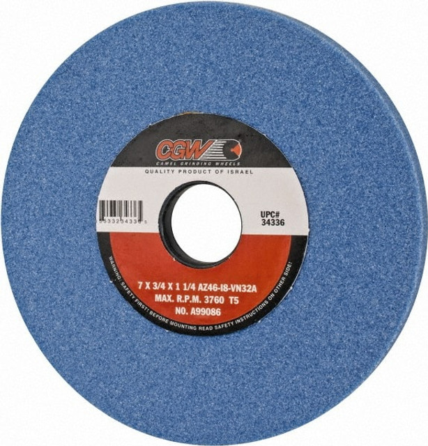 CGW Abrasives 34336 Surface Grinding Wheel: 7" Dia, 3/4" Thick, 1-1/4" Hole, 46 Grit, I Hardness