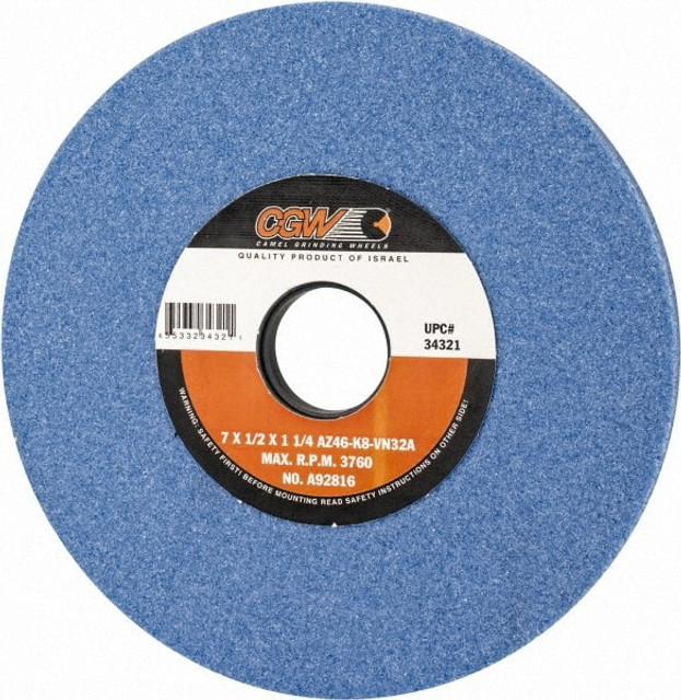 CGW Abrasives 34321 Surface Grinding Wheel: 7" Dia, 1/2" Thick, 1-1/4" Hole, 46 Grit, K Hardness