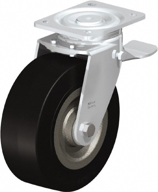 Blickle 642876 Swivel Top Plate Caster: Solid Rubber, 8" Wheel Dia, 3-9/64" Wheel Width, 1,870 lb Capacity, 9-41/64" OAH