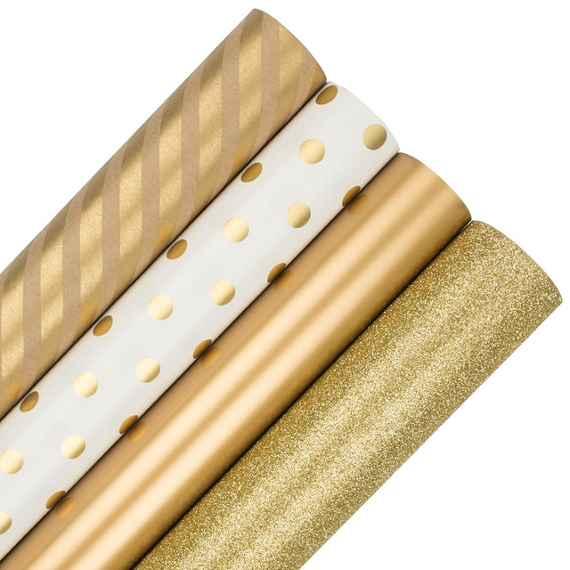 JAM PAPER AND ENVELOPE 368532532OD JAM Paper Wrapping Paper, 25 Sq Ft, Gold Assortment, Pack of 4 Rolls