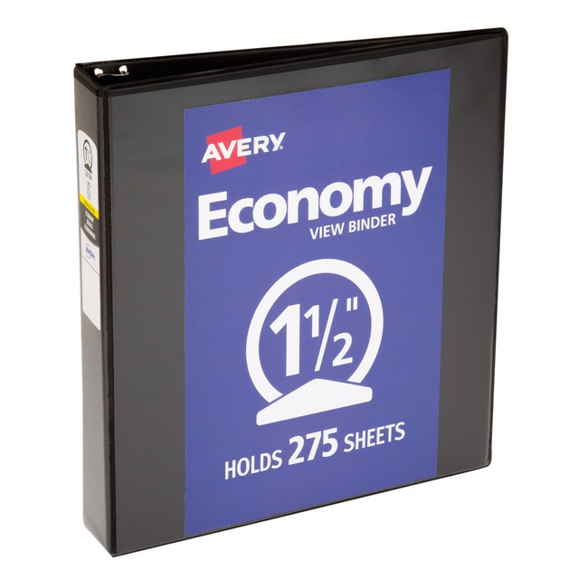 AVERY PRODUCTS CORPORATION 5725 Avery Economy View 3-Ring Binder, 1 1/2in Round Rings, Black AVERY PRODUCTS CORPORATION 5725 Avery Economy View 3-Ring Binder, 1 1/2in Round Rings, Black