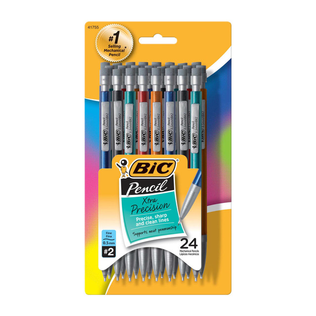 BIC CORP MPLMFP241 BIC Mechanical Pencils, Xtra Precision, Fine Point, 0.5 mm, Assorted Barrel Colors, Pack Of 24 Pencils