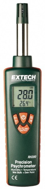 Extech RH390 Digital Psychrometers; Type: Precision Psychrometer; Minimum Dew Point (F): -22.0; Maximum Dew Point (F): 212; Minimum Humidity: 0; Maximum Humidity: 100; Maximum Temperature: 140.0 0C; 140.0 0F; 140.0 0; Accuracy Degree (C): 2.0; Accura