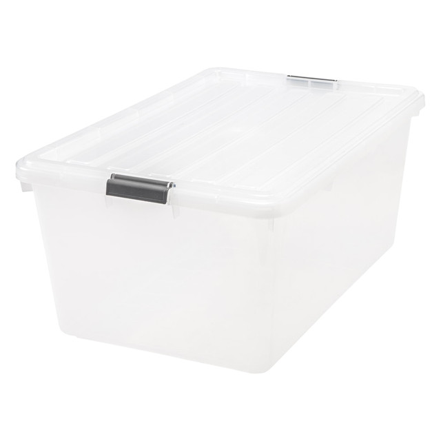 IRIS USA, INC. Iris 100060  Buckle Down Plastic Storage Container With Built-In Handles And Snap Lid, 68 Quarts, 11 3/4in x 17 1/4in x 26 1/8in, Clear