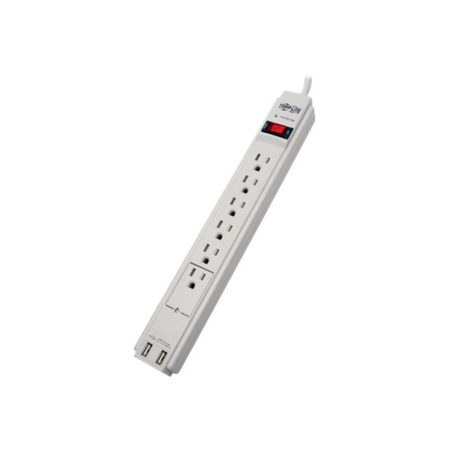 TRIPP LITE TLP606USB  Surge Protector Power Strip 120V USB 6 Outlet 6ft Cord 990 Joule - Surge protector - 15 A - AC 120 V - output connectors: 6 - cool gray 2C