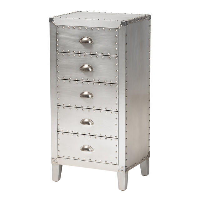 WHOLESALE INTERIORS, INC. Baxton Studio 2721-10249  Carel 5-Drawer Accent Storage Cabinet, Silver