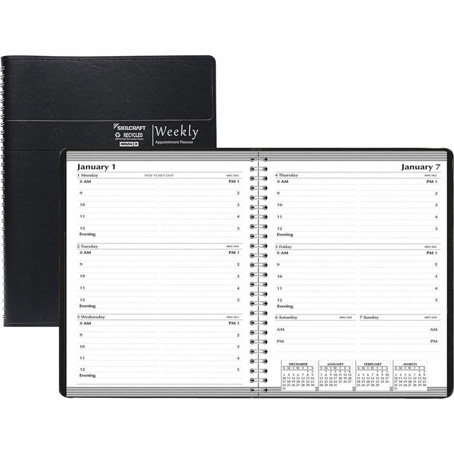 NATIONAL INDUSTRIES FOR THE BLIND 6935589 SKILCRAFT Weekly Appointment Book, 5in x 8in, Black, January to December