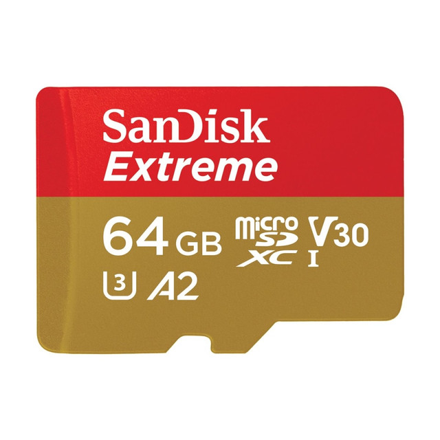 SANDISK CORPORATION SanDisk SDSQXA2-064G-AN6MA  Extreme - Flash memory card (microSDXC to SD adapter included) - 64 GB - A2 / Video Class V30 / UHS-I U3 / Class10 - microSDXC UHS-I