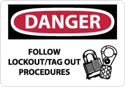 AccuformNMC Accident Prevention Sign: Rectangle, "Danger, FOLLOW LOCKOUT TAG OUT PROCEDURES" D535AB