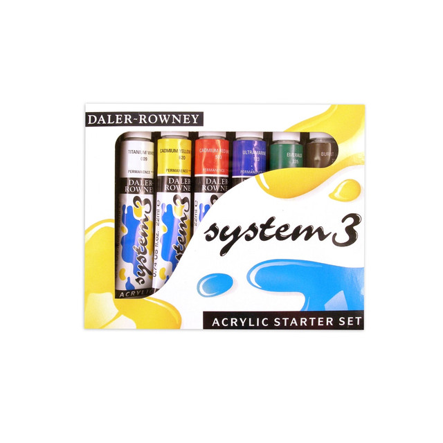 DALER-ROWNEY LTD 129100005 Daler-Rowney System 3 Acrylic Paint Set, Starter Set, 22 mL, Pack Of 6