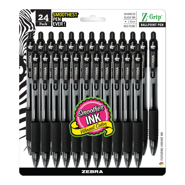 ZEBRA PEN CORP 12221 Zebra Pen Z-Grip Retractable Ballpoint Pens, Pack Of 24, Medium Point, 1.0 mm, Clear Barrel, Black Ink ZEBRA PEN CORP 12221 Zebra Pen Z-Grip Retractable Ballpoint Pens, Pack Of 24, Medium Point, 1.0 mm, Clear Barrel, Black Ink