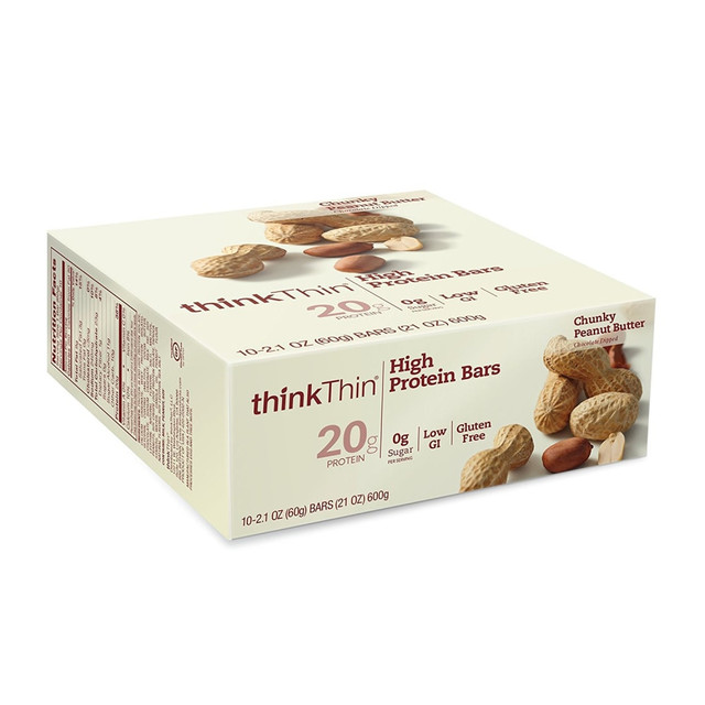 THINKTHIN, LLC 70148 thinkThin High Protein Bars Chunky Peanut Butter, 2.1 oz, 10 Count